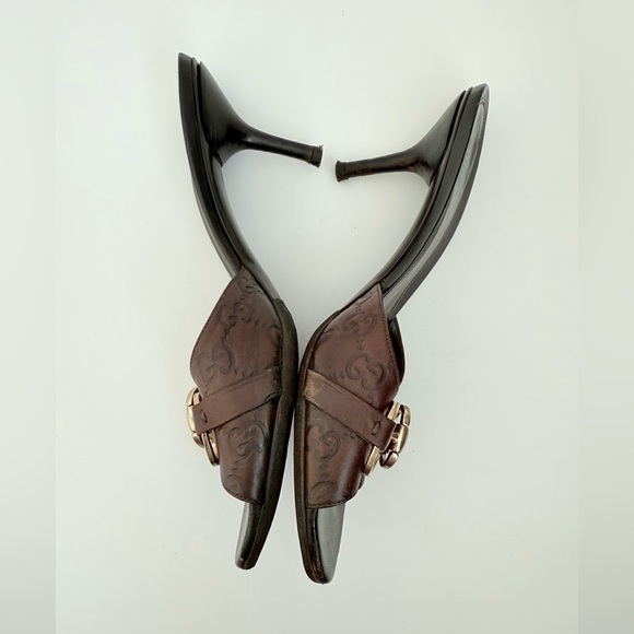 Gucci Vintage Brown Leather Guccissima Horsebit Mules Sandals Heels 8 - Picture 3 of 8